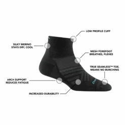 Women's Run Quarter No Cushion Ultra-Lightweight Running Sock -Darn Tough Outlet Store 1044 Black Features NoLogo